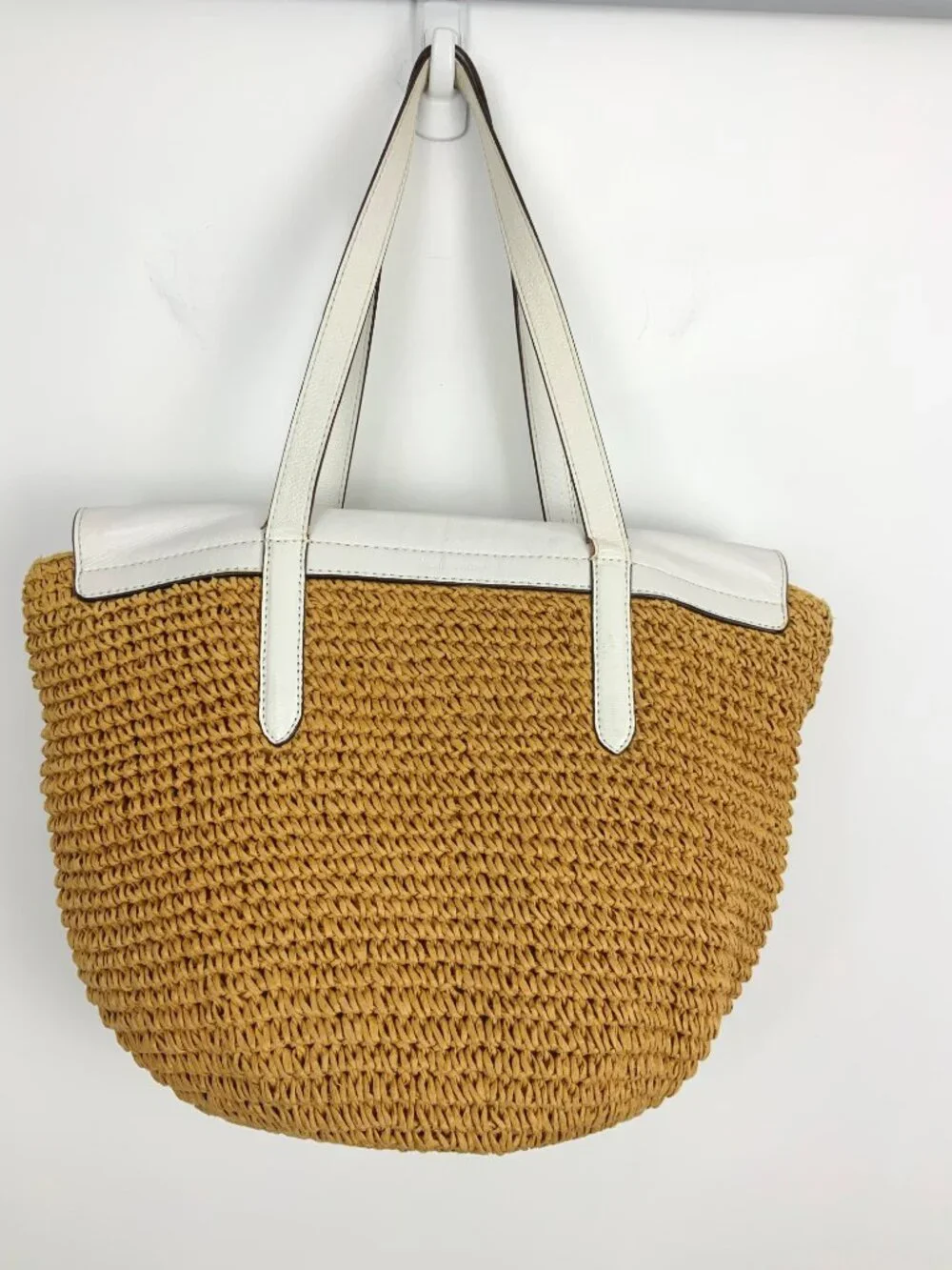 Michael Kors Naomi Straw Raffia Tote Bag White Leather Trim Vacation Summer